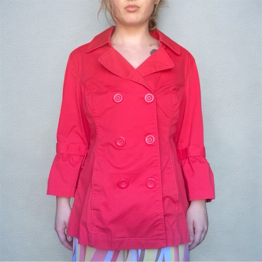 Sonoma Red Peplum Blazer with Bell Sleeves, button front and pockets